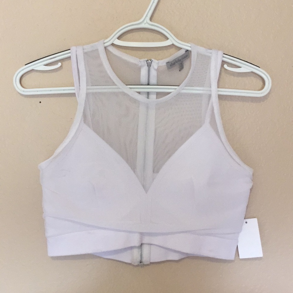 NWT Charlotte Russe White Zip Up Crop Top
